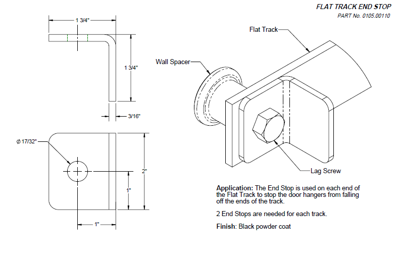 400lb Flat Track - 105 Track End Stop