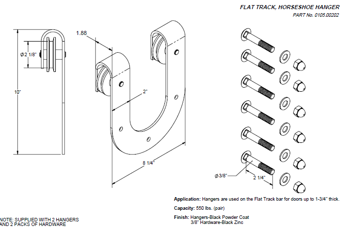 Series 105 Horseshoe Flat Track Hanger (Pairs)